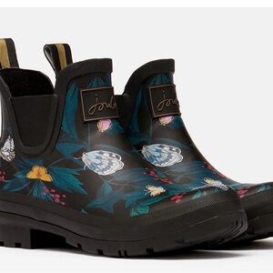 Joules Black Floral & Butterfly Chelsea Rain Boots